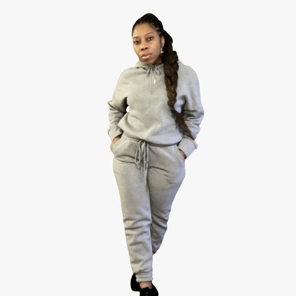 (NWT) Hoodie Jogger Set - Fleece Lined - Grey - Picture 3 of 7